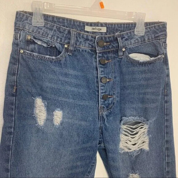 Refuge 4 button up high waisted distressed Mom Skinny Loose Fit Jeans 80% Cotton - Picture 2 of 5
